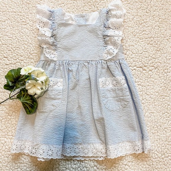 Stellybelly Other - Lace-Trimmed Seersucker Dress EUC